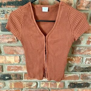 Abercrombie & Fitch Ribbed Short-Sleeve Button Cardigan - Rust